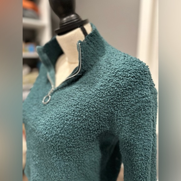 Kendall Kylie Sherpa 1/4 Zip Sweater Womens Size XS Long Sleeve Cropped - Picture 2 of 6